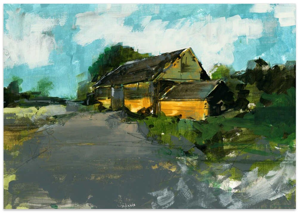 Country Barn Landscape 1 - Stretched Canvas, Poster or Fine Art Print - I Heart Wall Art - Poster Print, Canvas Print or Framed Art Print