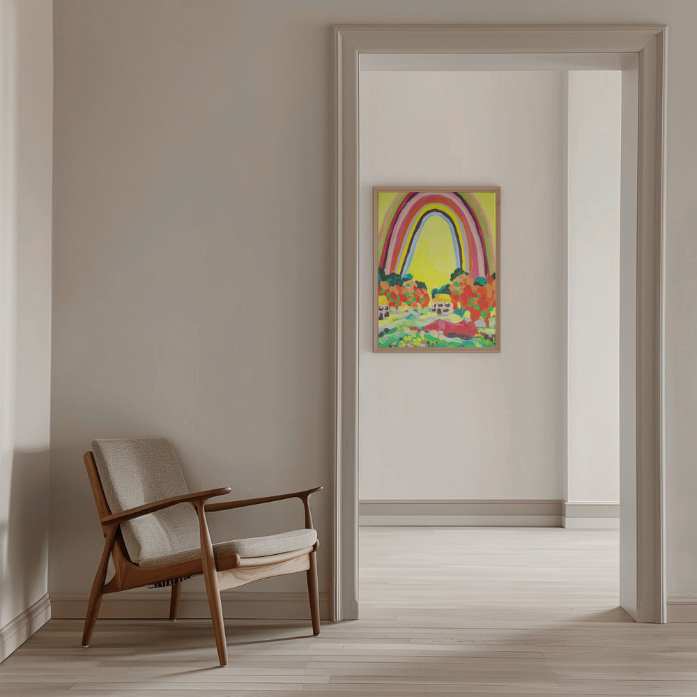 Countryside Rainbow Yellow - Stretched Canvas, Poster or Fine Art Print I Heart Wall Art