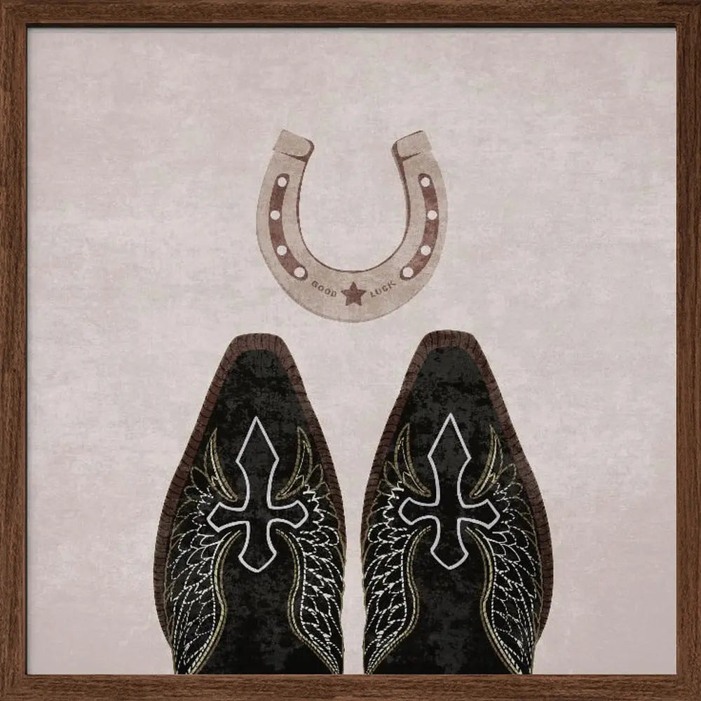 Cowboy Boots and Horseshoe - Square Stretched Canvas, Poster or Fine Art Print I Heart Wall Art