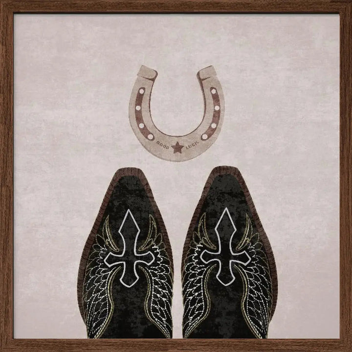 Cowboy Boots and Horseshoe - Square Stretched Canvas, Poster or Fine Art Print I Heart Wall Art