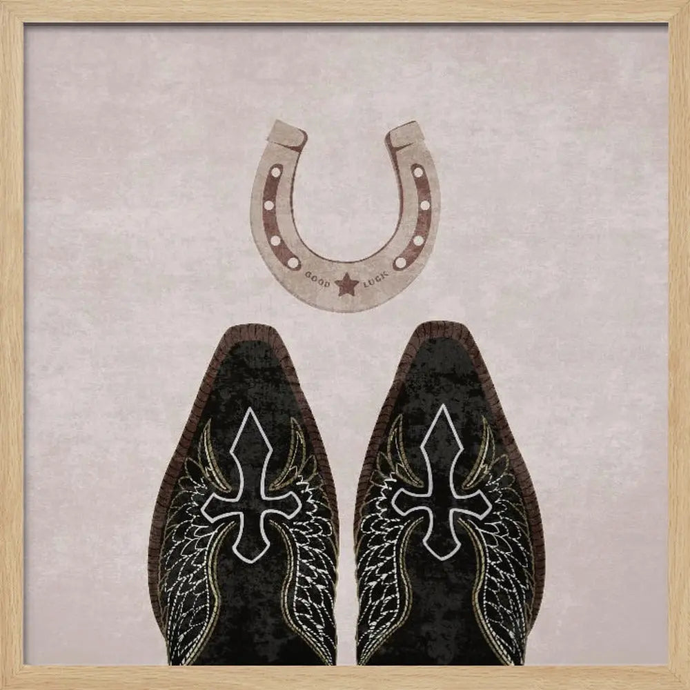 Cowboy Boots and Horseshoe - Square Stretched Canvas, Poster or Fine Art Print I Heart Wall Art