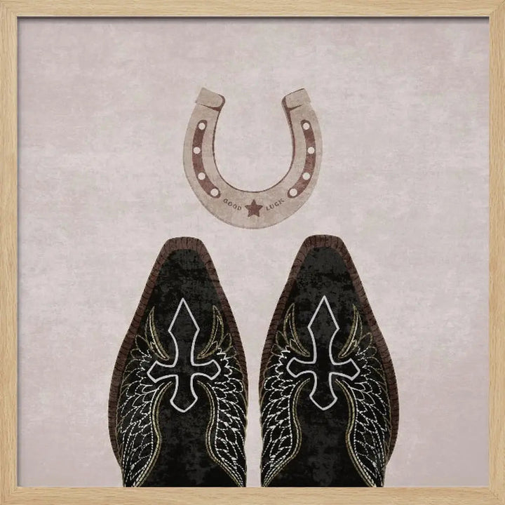 Cowboy Boots and Horseshoe - Square Stretched Canvas, Poster or Fine Art Print I Heart Wall Art