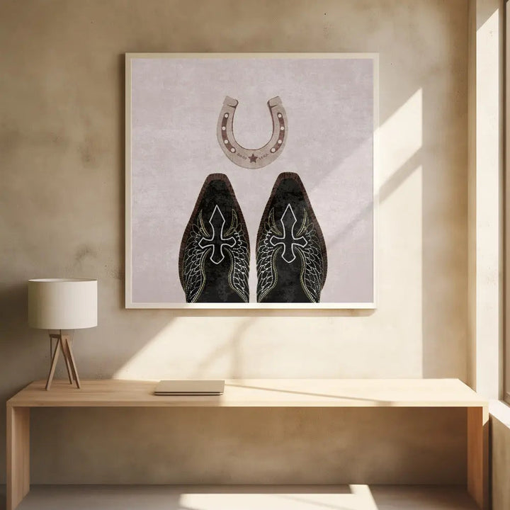 Cowboy Boots and Horseshoe - Square Stretched Canvas, Poster or Fine Art Print I Heart Wall Art
