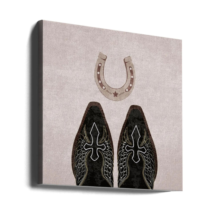 Cowboy Boots and Horseshoe - Square Stretched Canvas, Poster or Fine Art Print I Heart Wall Art
