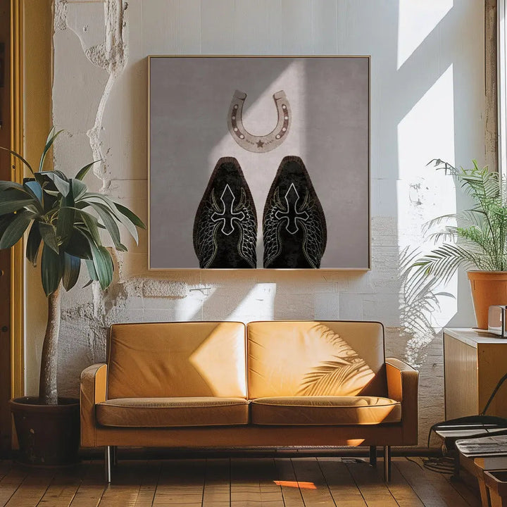 Cowboy Boots and Horseshoe - Square Stretched Canvas, Poster or Fine Art Print I Heart Wall Art
