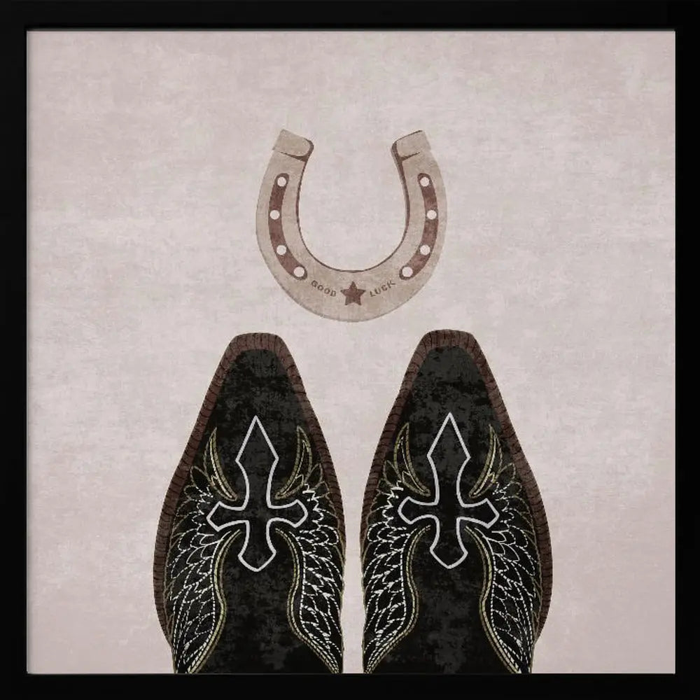 Cowboy Boots and Horseshoe - Square Stretched Canvas, Poster or Fine Art Print I Heart Wall Art