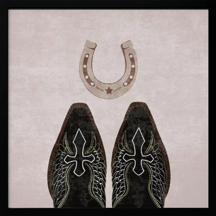 Cowboy Boots and Horseshoe - Square Stretched Canvas, Poster or Fine Art Print I Heart Wall Art