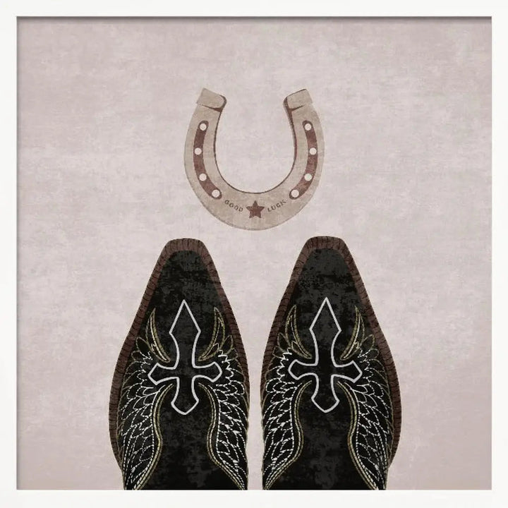 Cowboy Boots and Horseshoe - Square Stretched Canvas, Poster or Fine Art Print I Heart Wall Art
