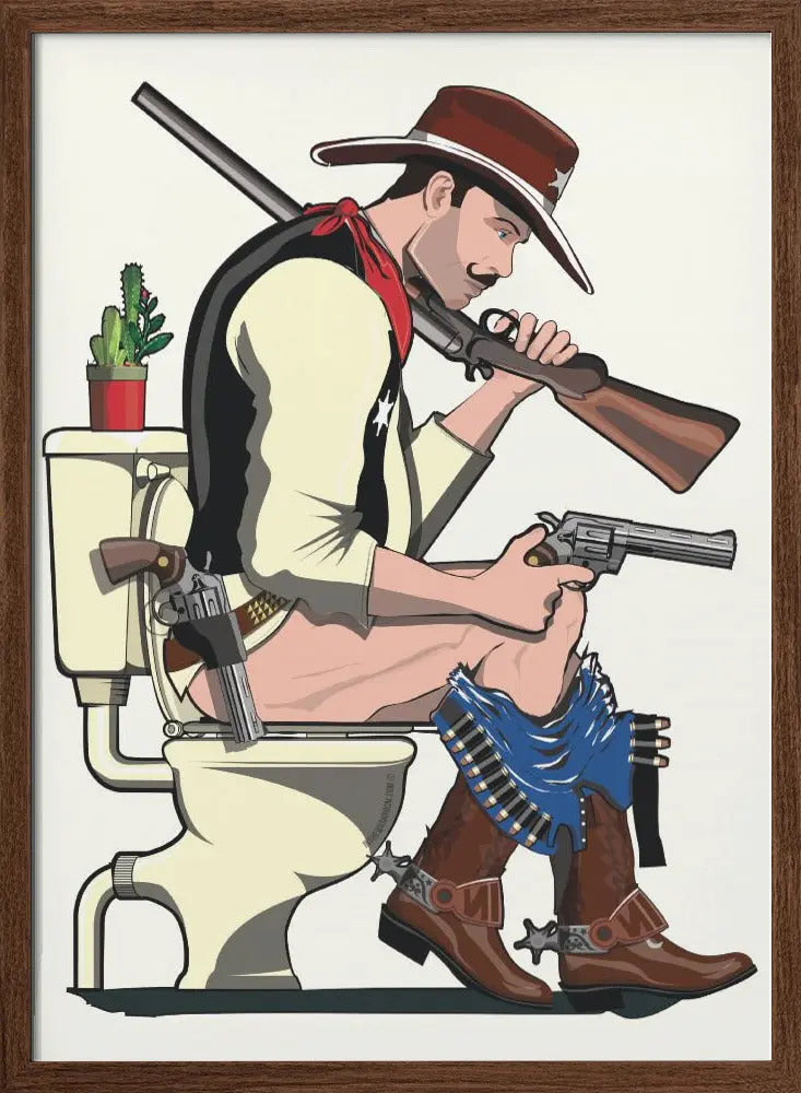Cowboy On the Toilet - Stretched Canvas, Poster or Fine Art Print I Heart Wall Art