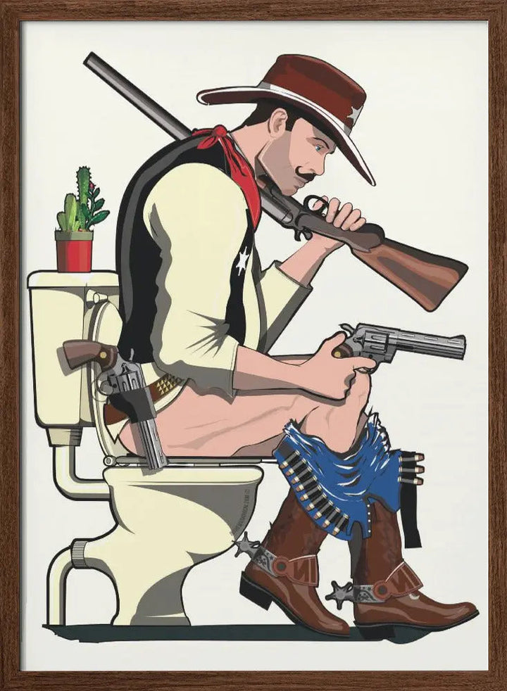 Cowboy On the Toilet - Stretched Canvas, Poster or Fine Art Print I Heart Wall Art