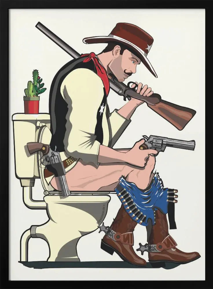 Cowboy On the Toilet - Stretched Canvas, Poster or Fine Art Print I Heart Wall Art