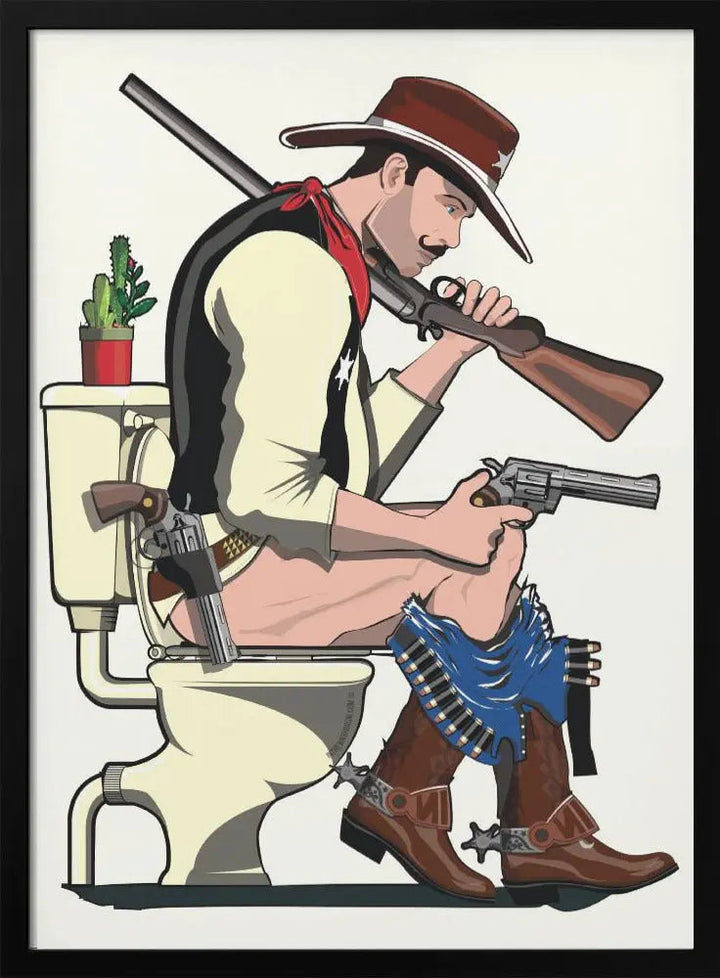 Cowboy On the Toilet - Stretched Canvas, Poster or Fine Art Print I Heart Wall Art