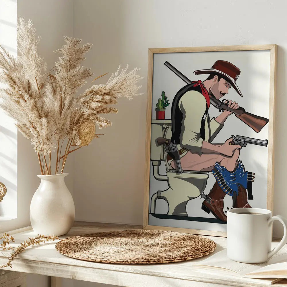 Cowboy On the Toilet - Stretched Canvas, Poster or Fine Art Print I Heart Wall Art