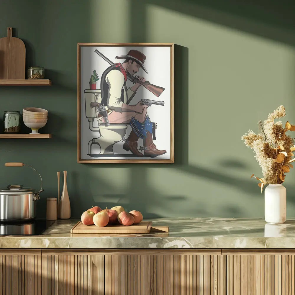 Cowboy On the Toilet - Stretched Canvas, Poster or Fine Art Print I Heart Wall Art