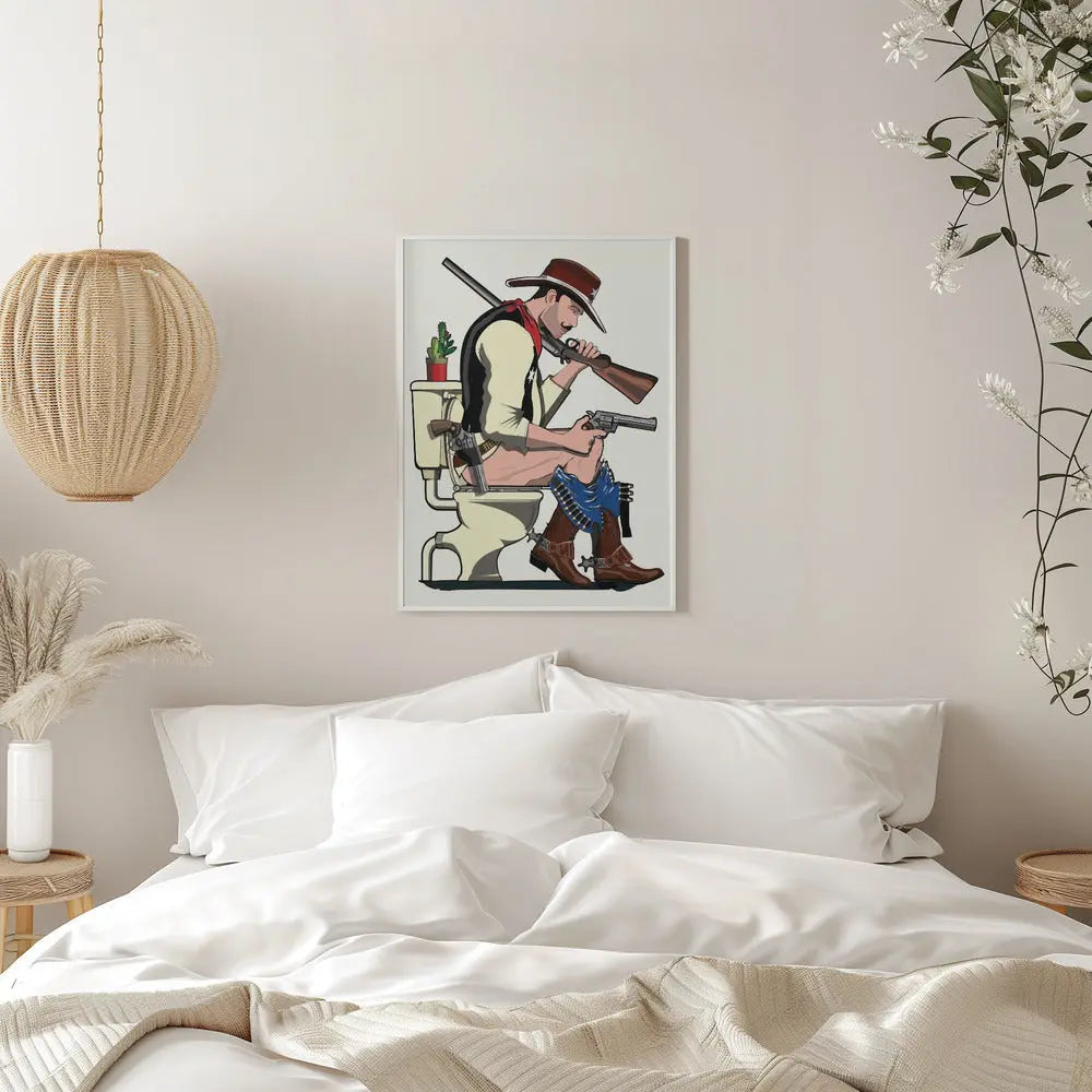 Cowboy On the Toilet - Stretched Canvas, Poster or Fine Art Print I Heart Wall Art