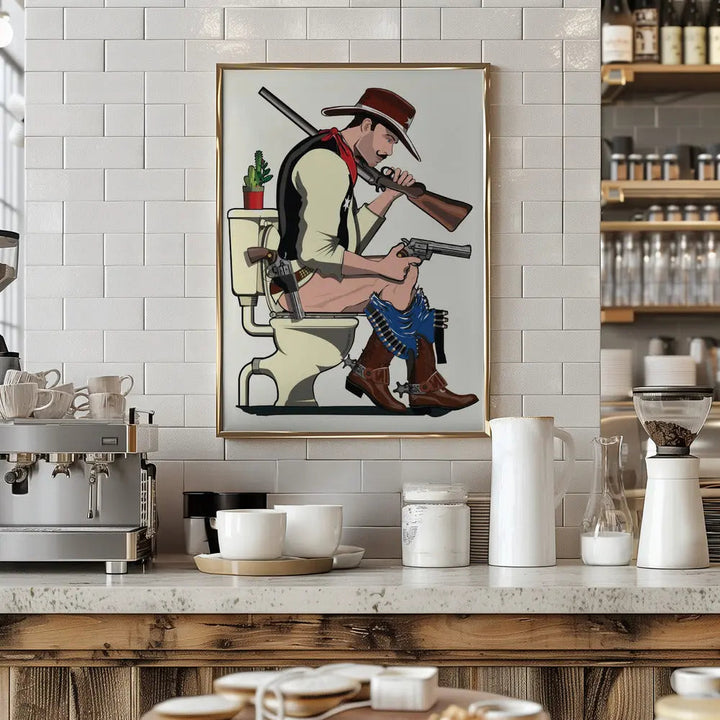 Cowboy On the Toilet - Stretched Canvas, Poster or Fine Art Print I Heart Wall Art
