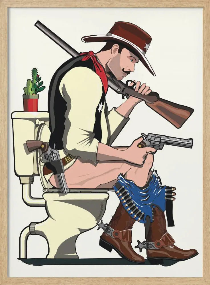 Cowboy On the Toilet - Stretched Canvas, Poster or Fine Art Print I Heart Wall Art