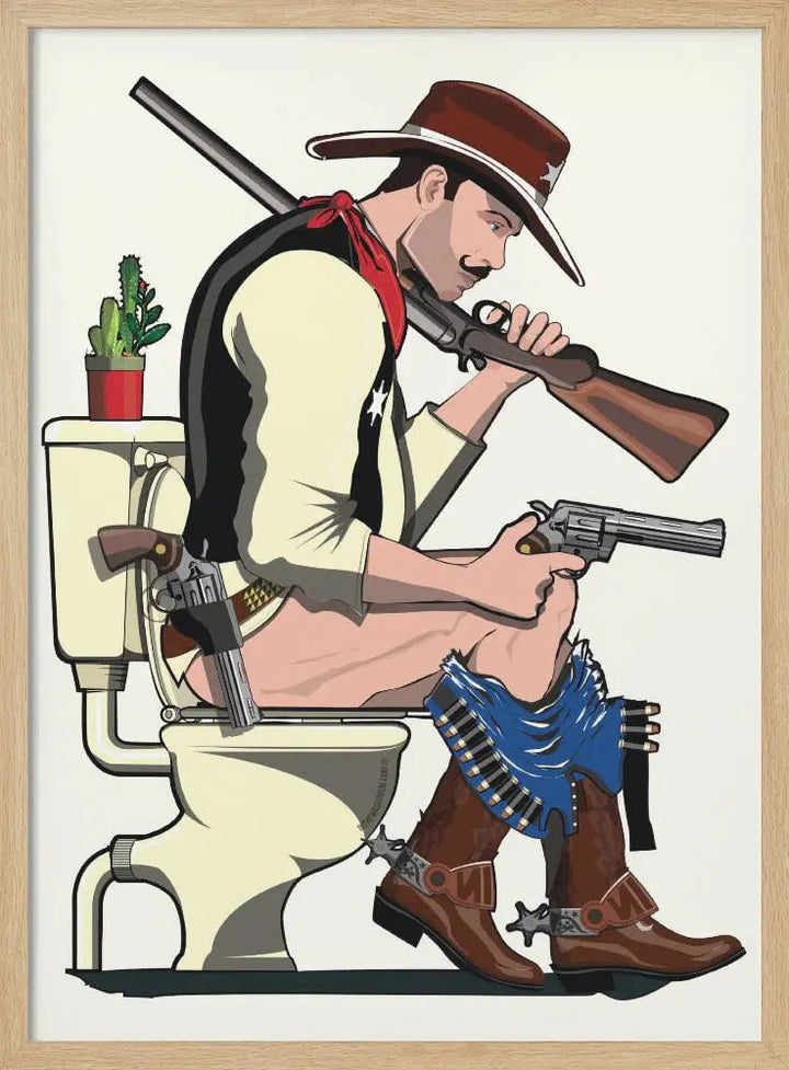 Cowboy On the Toilet - Stretched Canvas, Poster or Fine Art Print I Heart Wall Art