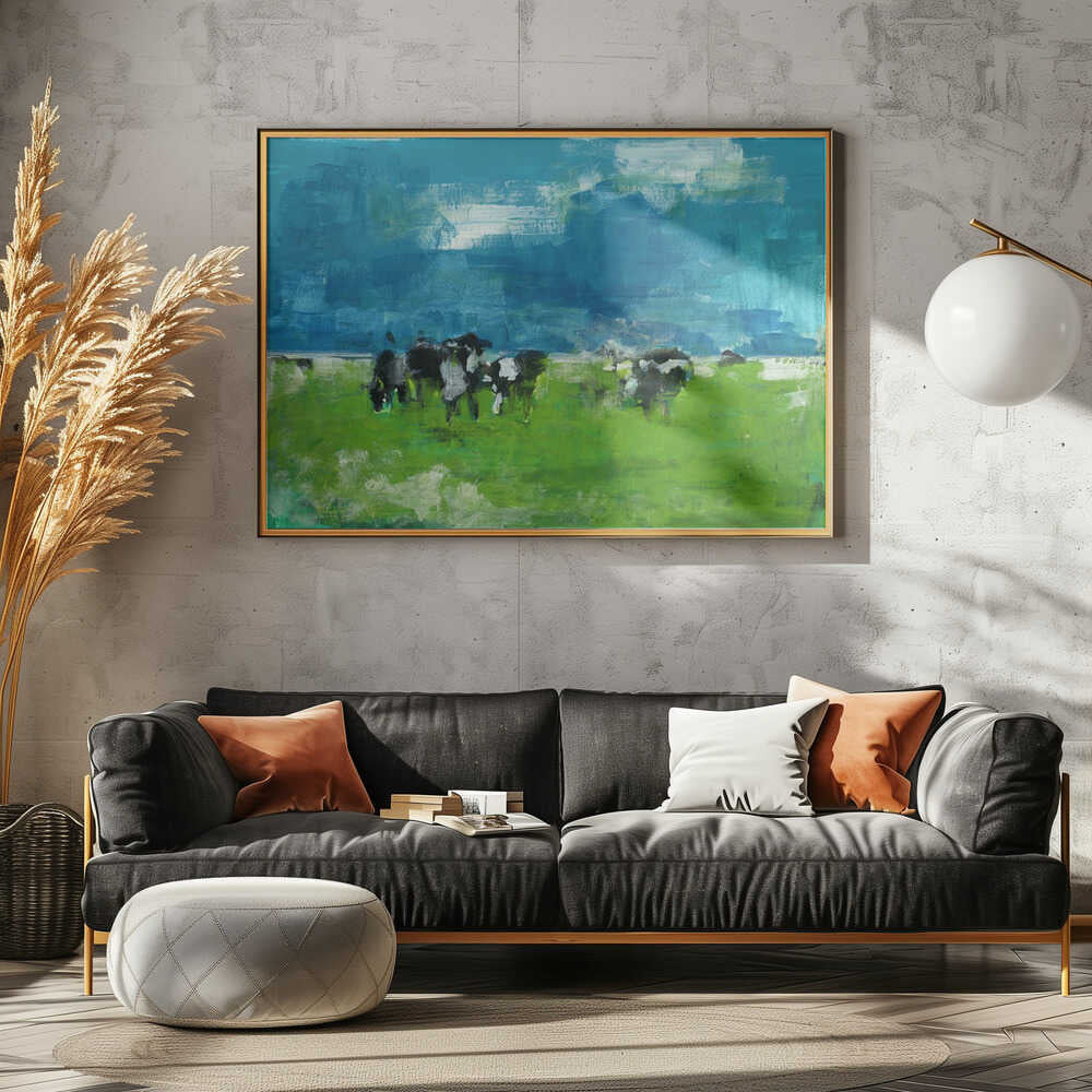 Cows In Landscape Print No 1 - Stretched Canvas, Poster or Fine Art Print - I Heart Wall Art - Poster Print, Canvas Print or Framed Art Print