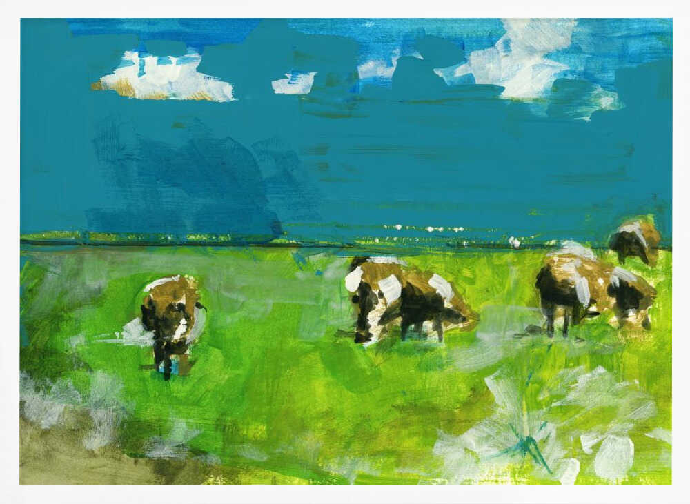 Cows In Landscape Print No 2 - Stretched Canvas, Poster or Fine Art Print - I Heart Wall Art - Poster Print, Canvas Print or Framed Art Print