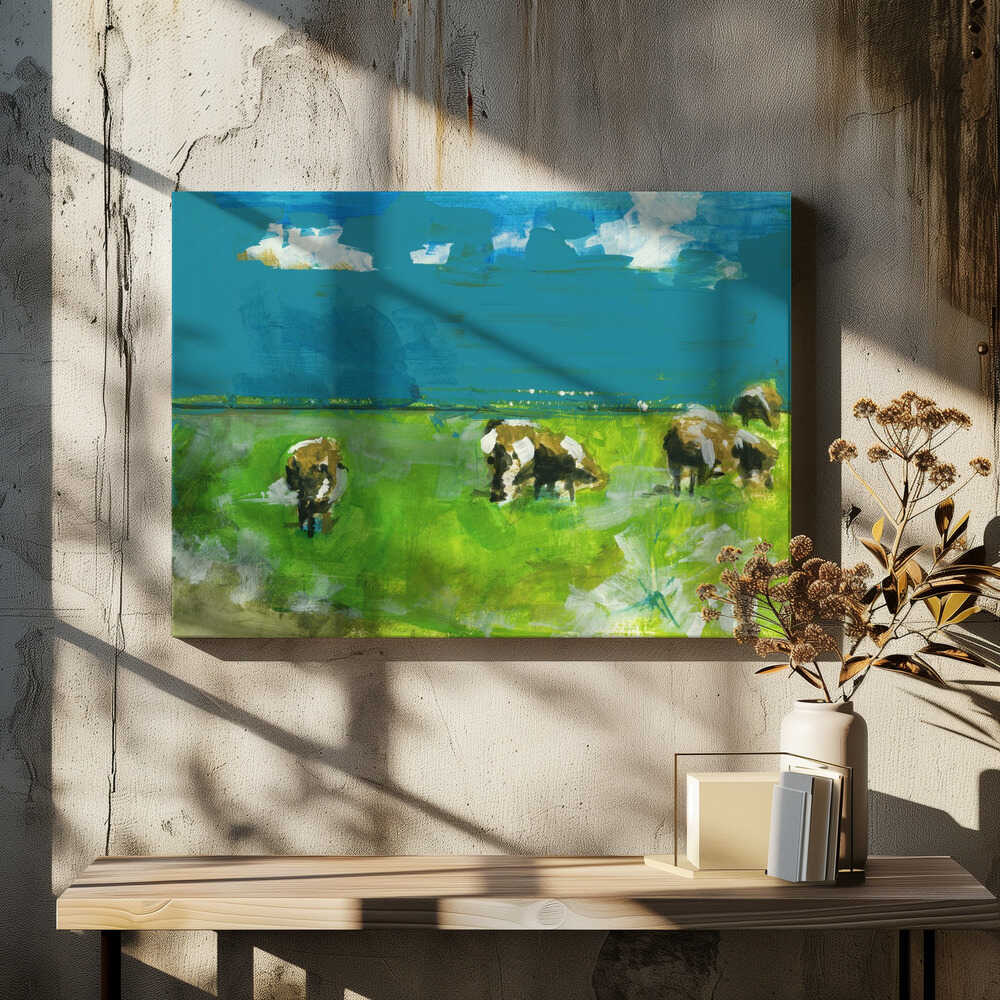 Cows In Landscape Print No 2 - Stretched Canvas, Poster or Fine Art Print - I Heart Wall Art - Poster Print, Canvas Print or Framed Art Print