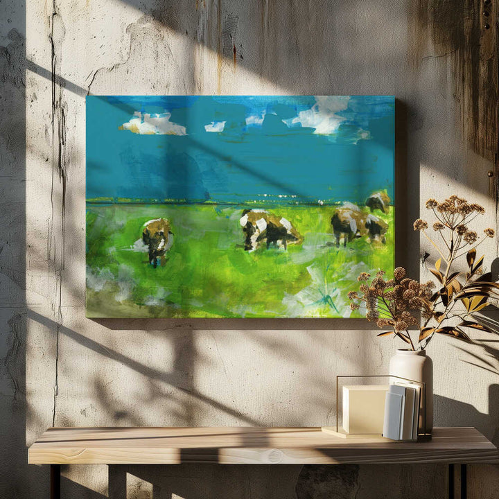 Cows In Landscape Print No 2 - Stretched Canvas, Poster or Fine Art Print - I Heart Wall Art - Poster Print, Canvas Print or Framed Art Print