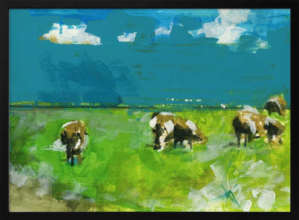Cows In Landscape Print No 2 - Stretched Canvas, Poster or Fine Art Print - I Heart Wall Art - Poster Print, Canvas Print or Framed Art Print
