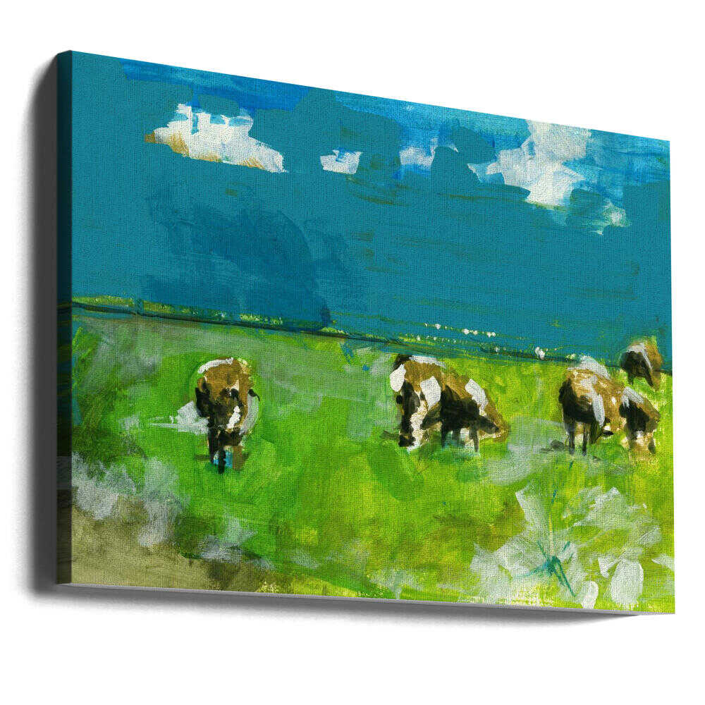 Cows In Landscape Print No 2 - Stretched Canvas, Poster or Fine Art Print - I Heart Wall Art - Poster Print, Canvas Print or Framed Art Print
