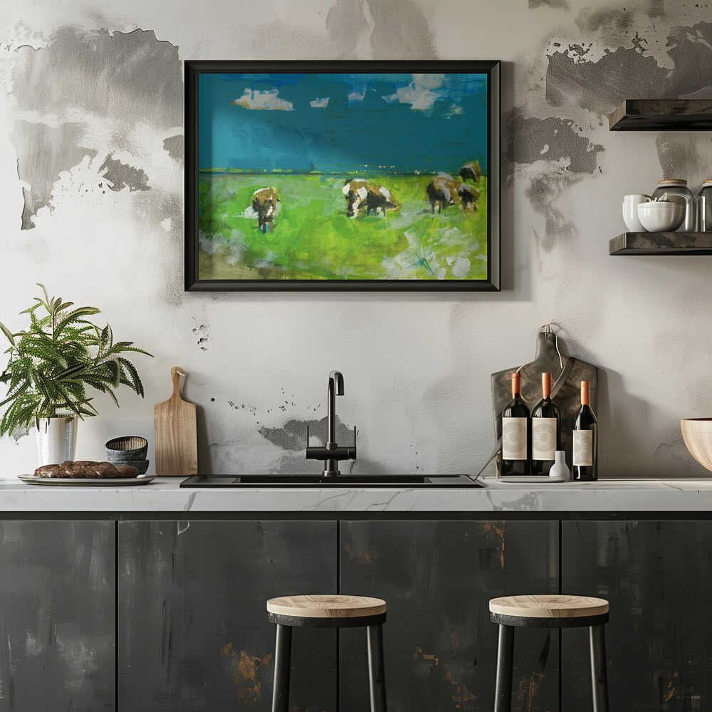 Cows In Landscape Print No 2 - Stretched Canvas, Poster or Fine Art Print - I Heart Wall Art - Poster Print, Canvas Print or Framed Art Print