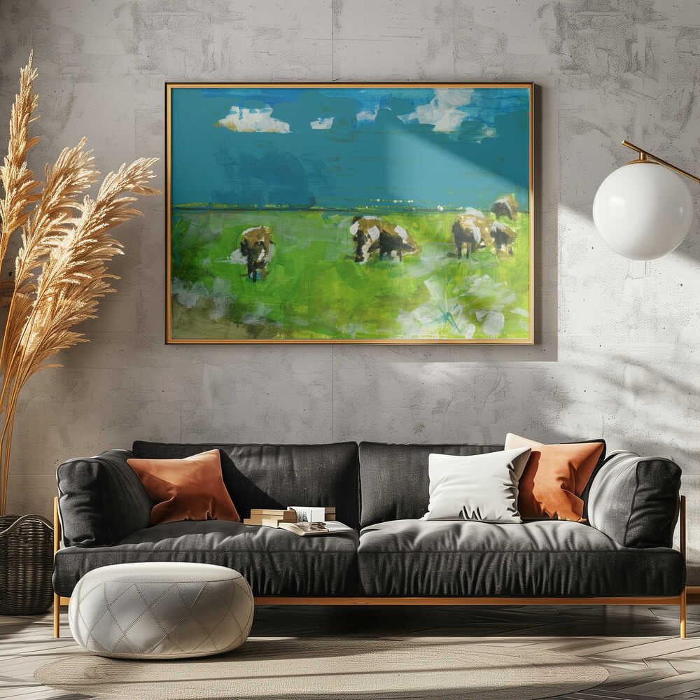 Cows In Landscape Print No 2 - Stretched Canvas, Poster or Fine Art Print - I Heart Wall Art - Poster Print, Canvas Print or Framed Art Print