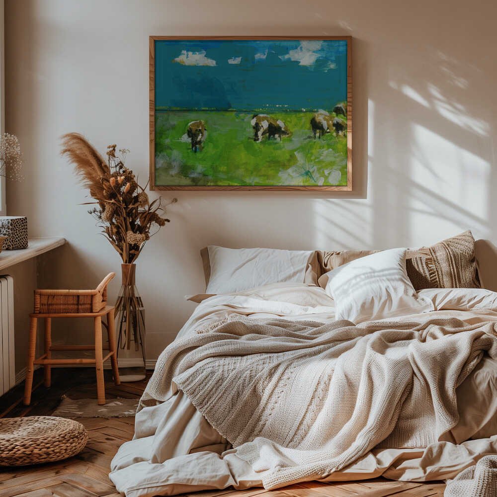 Cows In Landscape Print No 2 - Stretched Canvas, Poster or Fine Art Print - I Heart Wall Art - Poster Print, Canvas Print or Framed Art Print