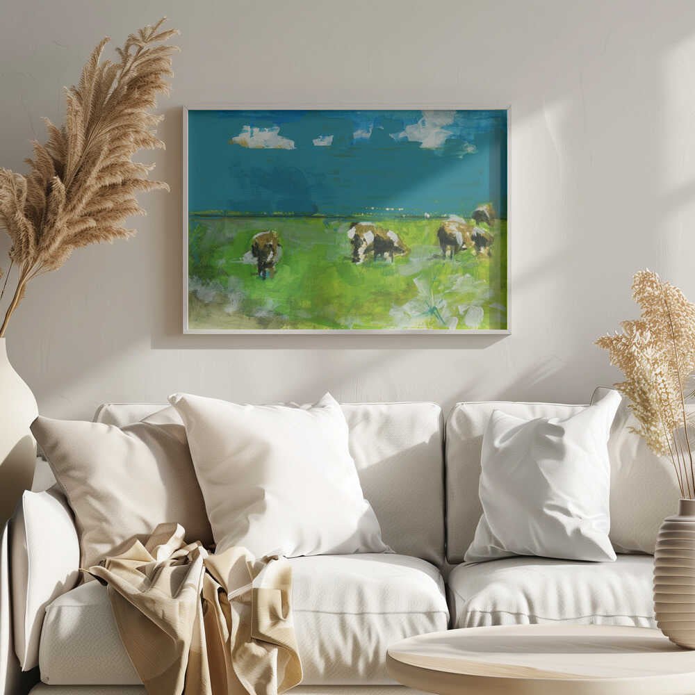 Cows In Landscape Print No 2 - Stretched Canvas, Poster or Fine Art Print - I Heart Wall Art - Poster Print, Canvas Print or Framed Art Print