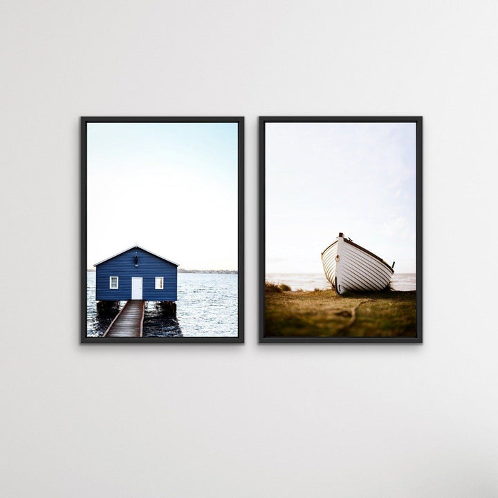 Crawley Boathouse and Dinghy - Two Piece Wall Art Dinghy and Boatshed Photographic Artwork Diptych - I Heart Wall Art