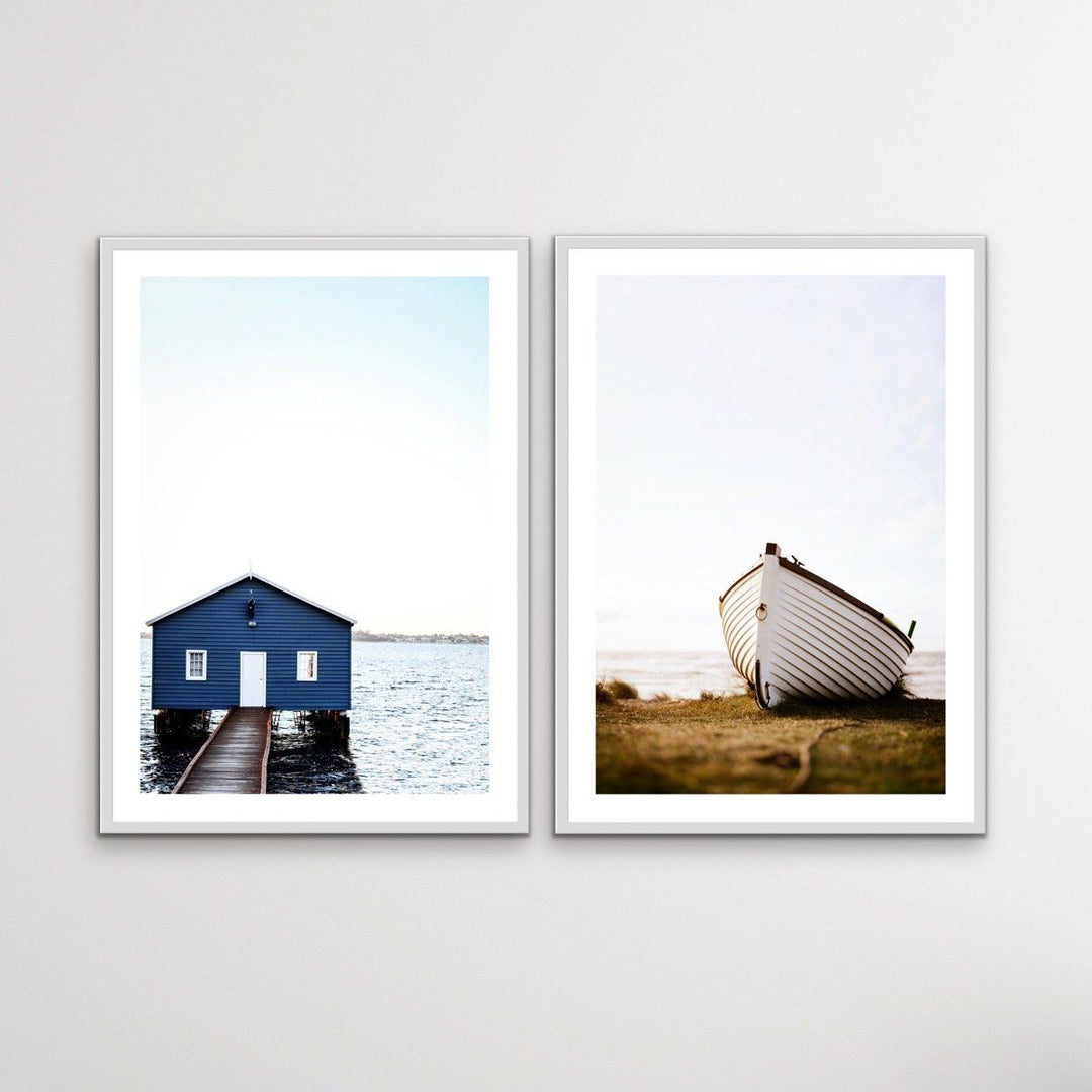 Crawley Boathouse and Dinghy - Two Piece Wall Art Dinghy and Boatshed Photographic Artwork Diptych - I Heart Wall Art