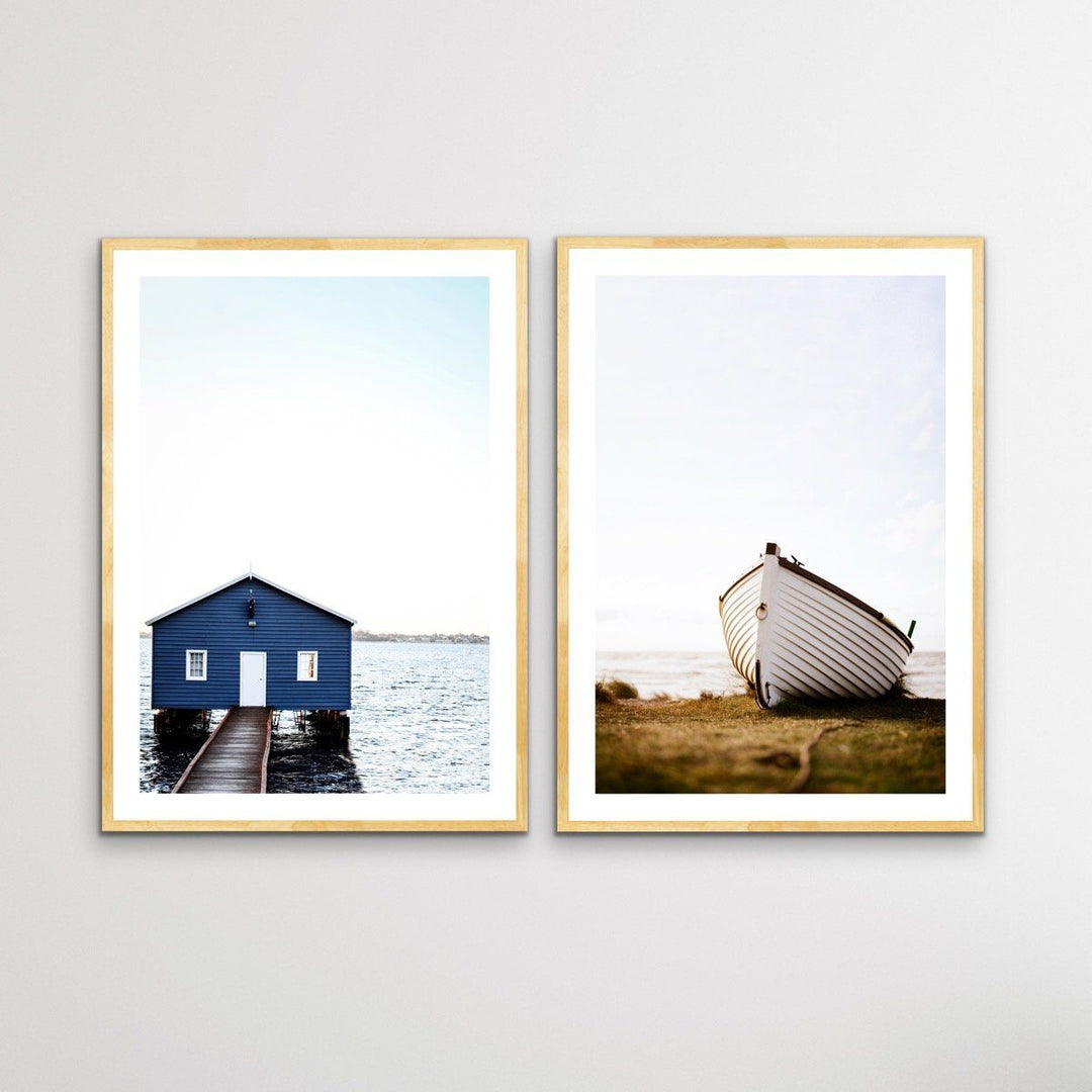 Crawley Boathouse and Dinghy - Two Piece Wall Art Dinghy and Boatshed Photographic Artwork Diptych - I Heart Wall Art