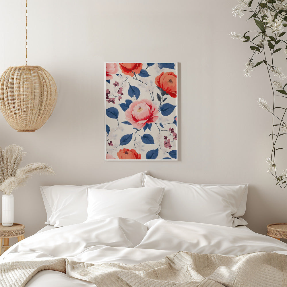 Crimson and Coral Flower - Stretched Canvas, Poster or Fine Art Print I Heart Wall Art