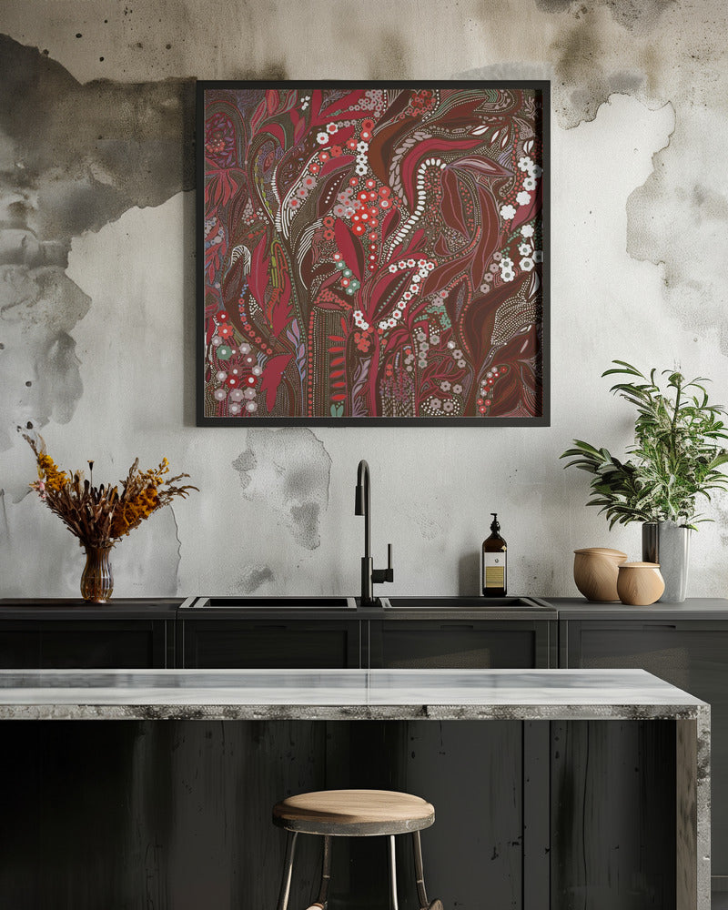 Crimson Isle’s Verdant Secret - Square Stretched Canvas, Poster or Fine Art Print I Heart Wall Art