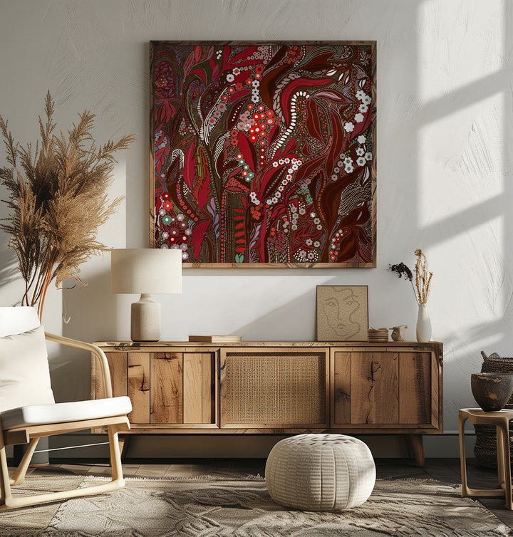 Crimson Isle’s Verdant Secret - Square Stretched Canvas, Poster or Fine Art Print I Heart Wall Art