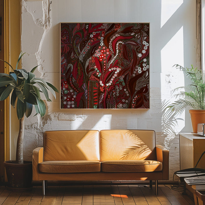 Crimson Isle’s Verdant Secret - Square Stretched Canvas, Poster or Fine Art Print I Heart Wall Art