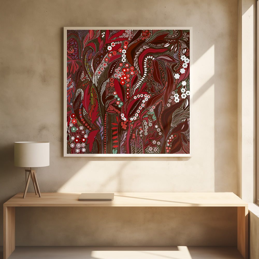 Crimson Isle’s Verdant Secret - Square Stretched Canvas, Poster or Fine Art Print I Heart Wall Art