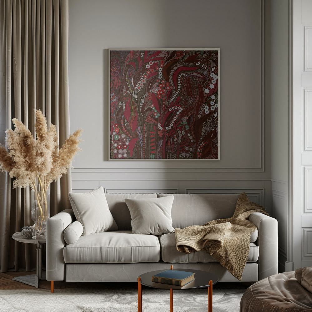 Crimson Isle’s Verdant Secret - Square Stretched Canvas, Poster or Fine Art Print I Heart Wall Art