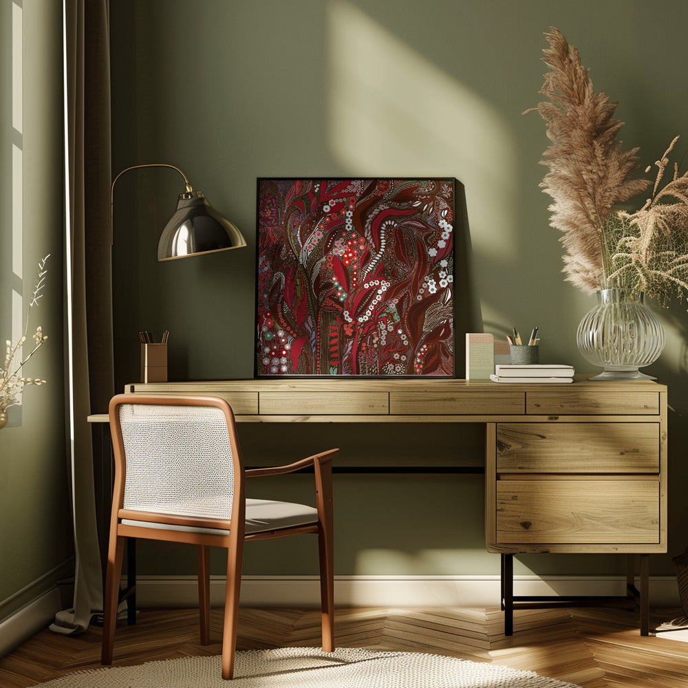 Crimson Isle’s Verdant Secret - Square Stretched Canvas, Poster or Fine Art Print I Heart Wall Art