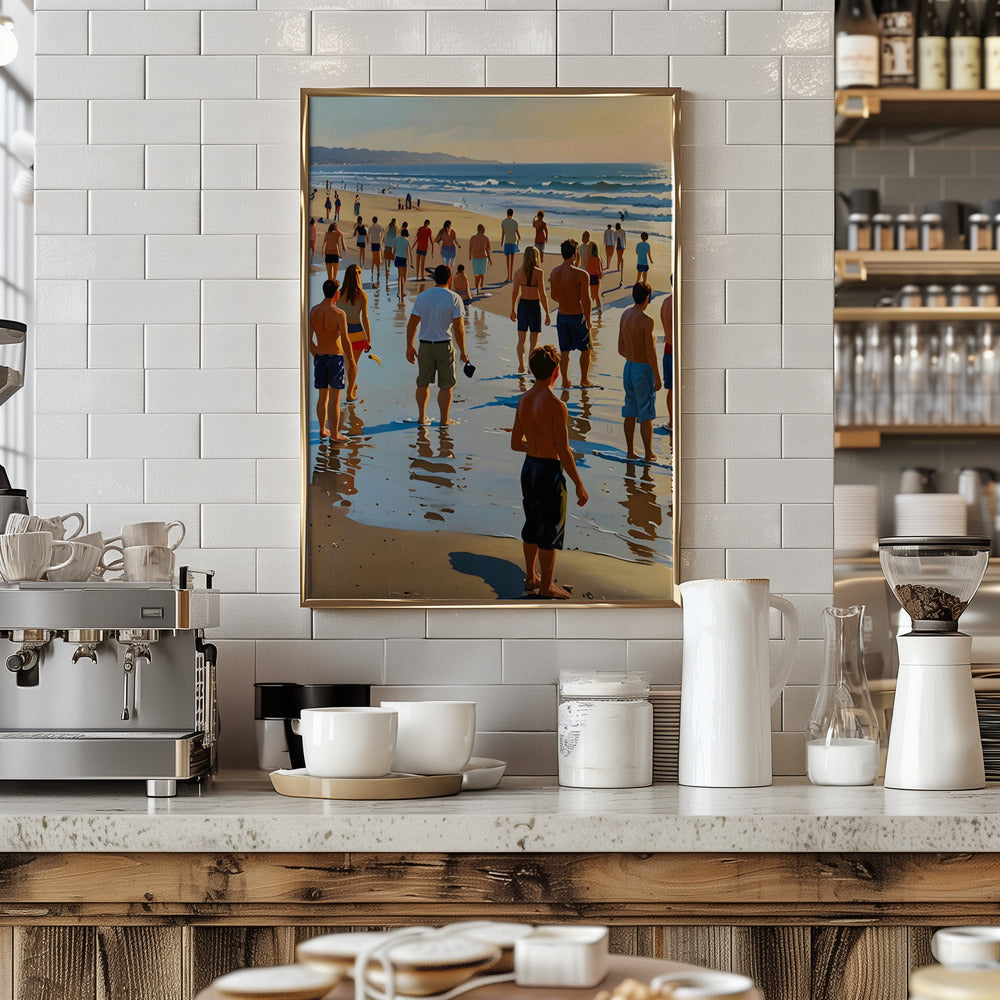 Crowded Beach Walk - Stretched Canvas, Poster or Fine Art Print I Heart Wall Art