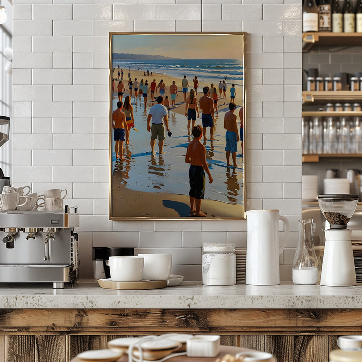 Crowded Beach Walk - Stretched Canvas, Poster or Fine Art Print I Heart Wall Art