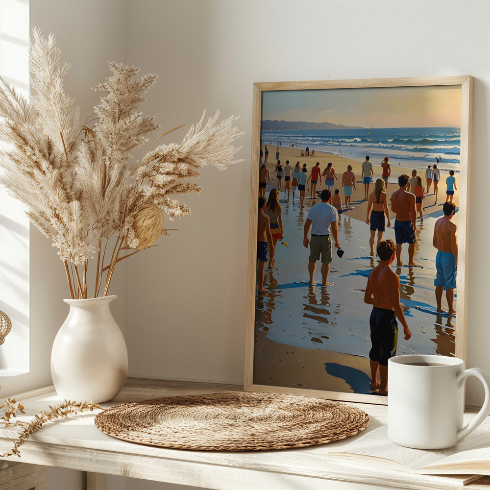 Crowded Beach Walk - Stretched Canvas, Poster or Fine Art Print I Heart Wall Art
