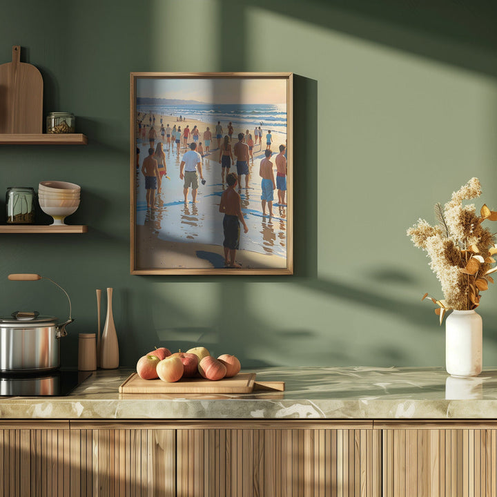 Crowded Beach Walk - Stretched Canvas, Poster or Fine Art Print I Heart Wall Art