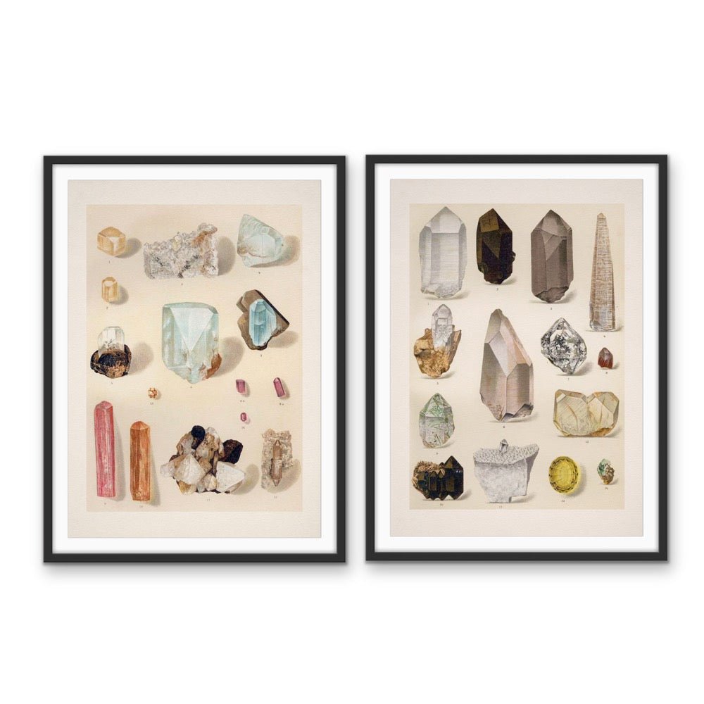 Crystal Identification Charts 1 and 16 - Two Piece Vintage Illustrative Set - I Heart Wall Art - Poster Print, Canvas Print or Framed Art Print