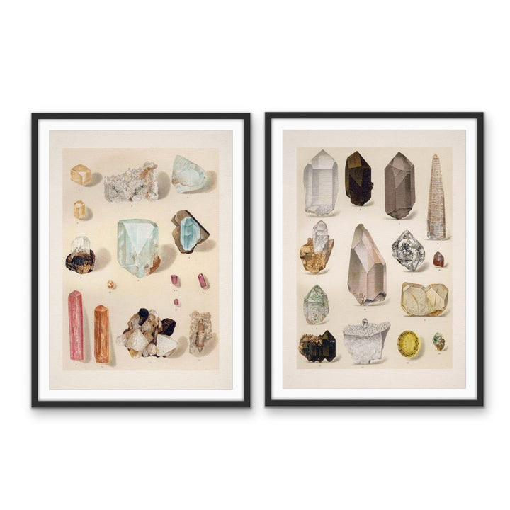 Crystal Identification Charts 1 and 16 - Two Piece Vintage Illustrative Set - I Heart Wall Art - Poster Print, Canvas Print or Framed Art Print