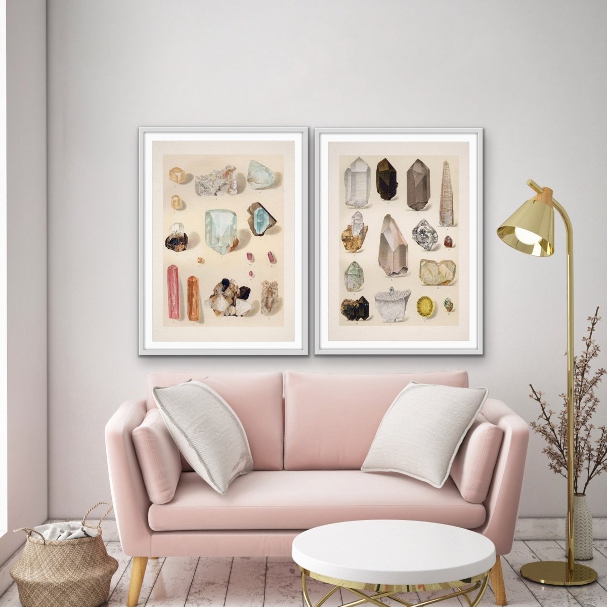 Crystal Identification Charts 1 and 16 - Two Piece Vintage Illustrative Set - I Heart Wall Art - Poster Print, Canvas Print or Framed Art Print