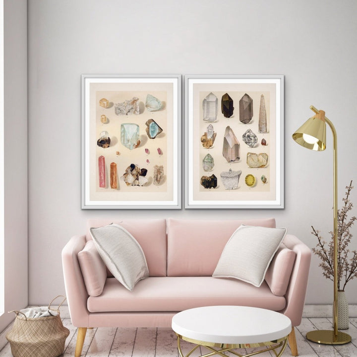 Crystal Identification Charts 1 and 16 - Two Piece Vintage Illustrative Set - I Heart Wall Art - Poster Print, Canvas Print or Framed Art Print